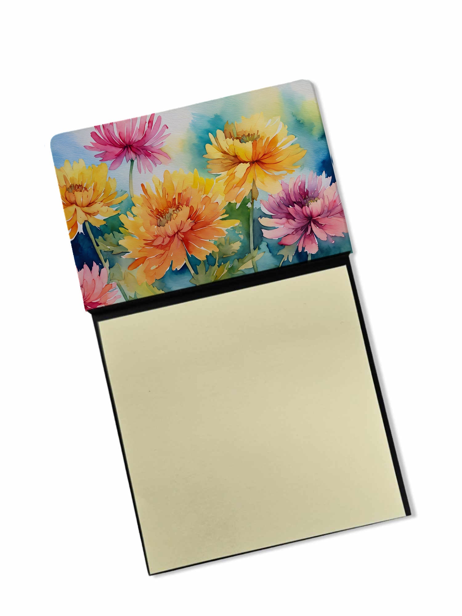 Chrysanthemums in Watercolor Watercolor Sticky Note Holder Refillable Dispenser Desk Accessory 3x3 Pad Gift