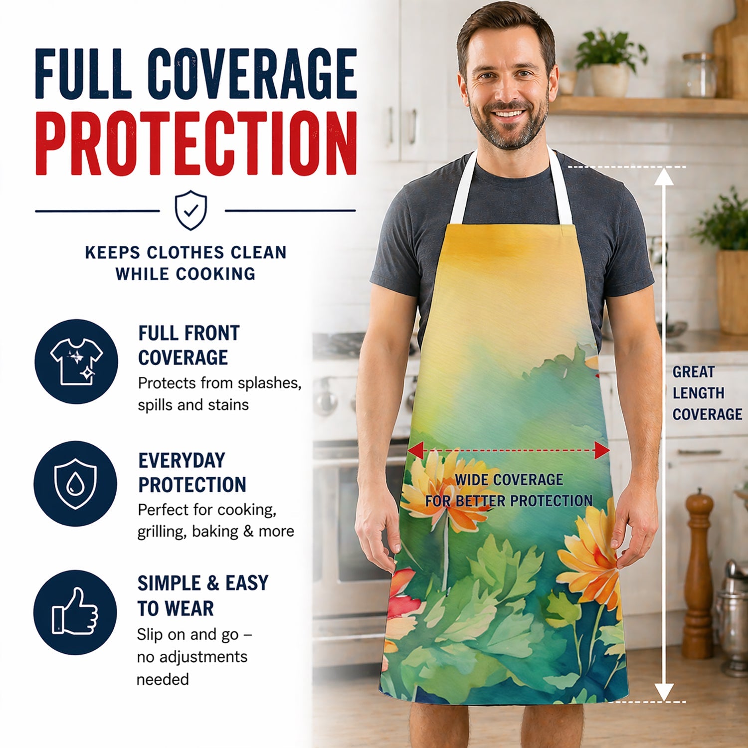 Chrysanthemums in Watercolor Apron Cooking Kitchen Server Baking Crafts Gardening for Adult Women Men, Unisex, Large, Multicolor