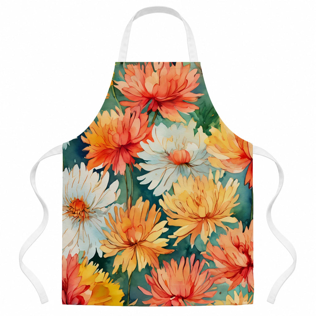 Chrysanthemums in Watercolor Apron Cooking Kitchen Server Baking Crafts Gardening for Adult Women Men, Unisex, Large, Multicolor