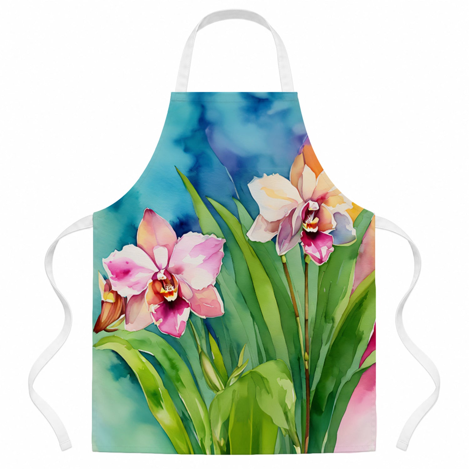Orchids in Watercolor Apron Cooking Kitchen Server Baking Crafts Gardening for Adult Women Men, Unisex, Large, Multicolor