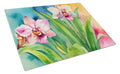 Orchids in Watercolor Cutting Board Tempered Glass Kitchen Cutting Surface, Heat Resistant Chopping, Non-Slip Feet, Food Prep & Serving