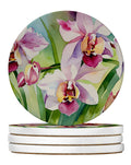 Orchids in Watercolor Large Sandstone Coasters Pack of 4 Absorbent Round Coasters Decor Gifts for Men or Women, 4 in, Multicolor