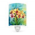 Orchids in Watercolor Ceramic Night Light Compact, UL-Certified, Ideal for Bedroom, Bathroom, Nursery, Hallway, Kitchen, 6x4x3, Multicolor
