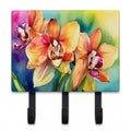 Orchids in Watercolor Leash or Key Holder Wall Hooks, Coat Rack Wall Mount, for Hanging Keys, Towels, Aprons, Leashes