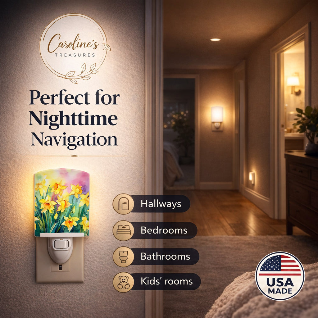 Daffodils in Watercolor Ceramic Night Light Compact, UL-Certified, Ideal for Bedroom, Bathroom, Nursery, Hallway, Kitchen, 6x4x3, Multicolor