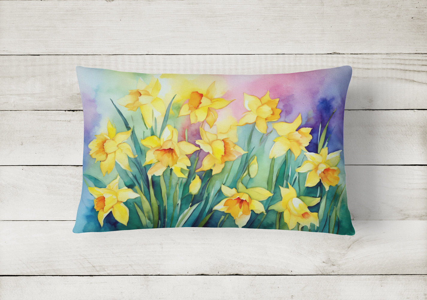 Daffodils in Watercolor Decorative Throw Pillow 12x16 Indoor Outdoor Accent Cushion, Fabric Cover with Insert for Sofa, Bed, Porch & Living Room