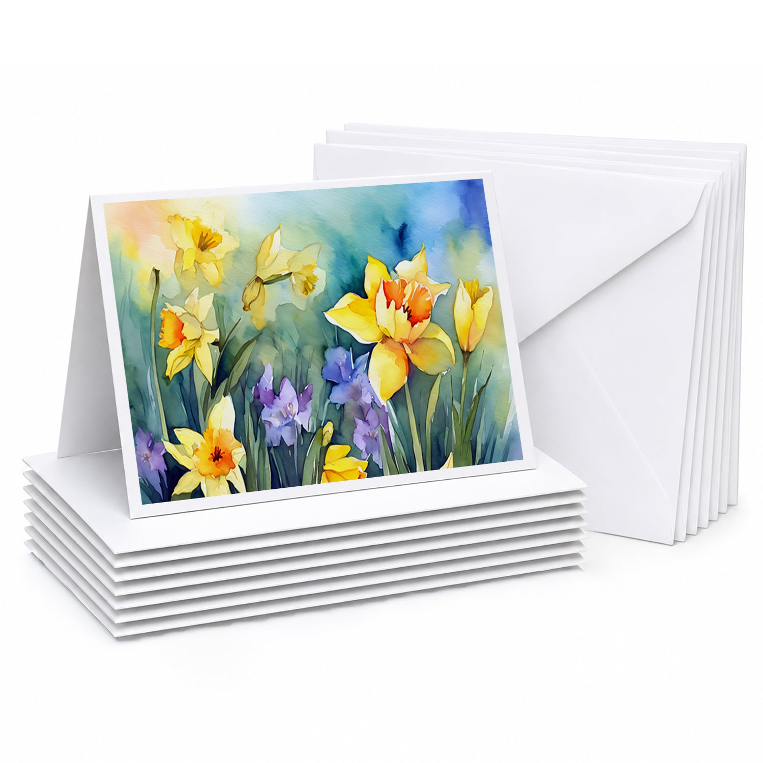 Daffodils in Watercolor Greeting Cards Pack of 8 Blank Cards with Envelopes Whimsical A7 Size 5x7