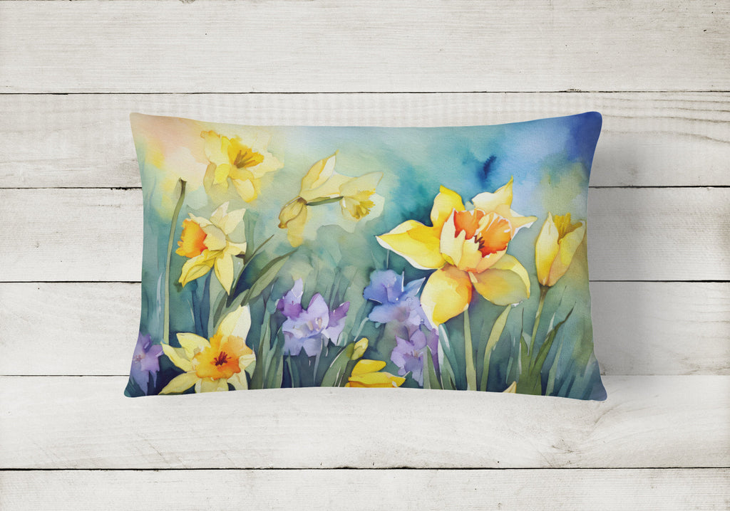 Daffodils in Watercolor Decorative Throw Pillow 12x16 Indoor Outdoor Accent Cushion, Fabric Cover with Insert for Sofa, Bed, Porch & Living Room