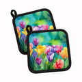 Freesias in Watercolor Pot Holder Set of 2 Heat Resistant Quilted Hot Pads 7.5 x 7.5 Inch, Insulated Kitchen Trivets for Cooking & Baking
