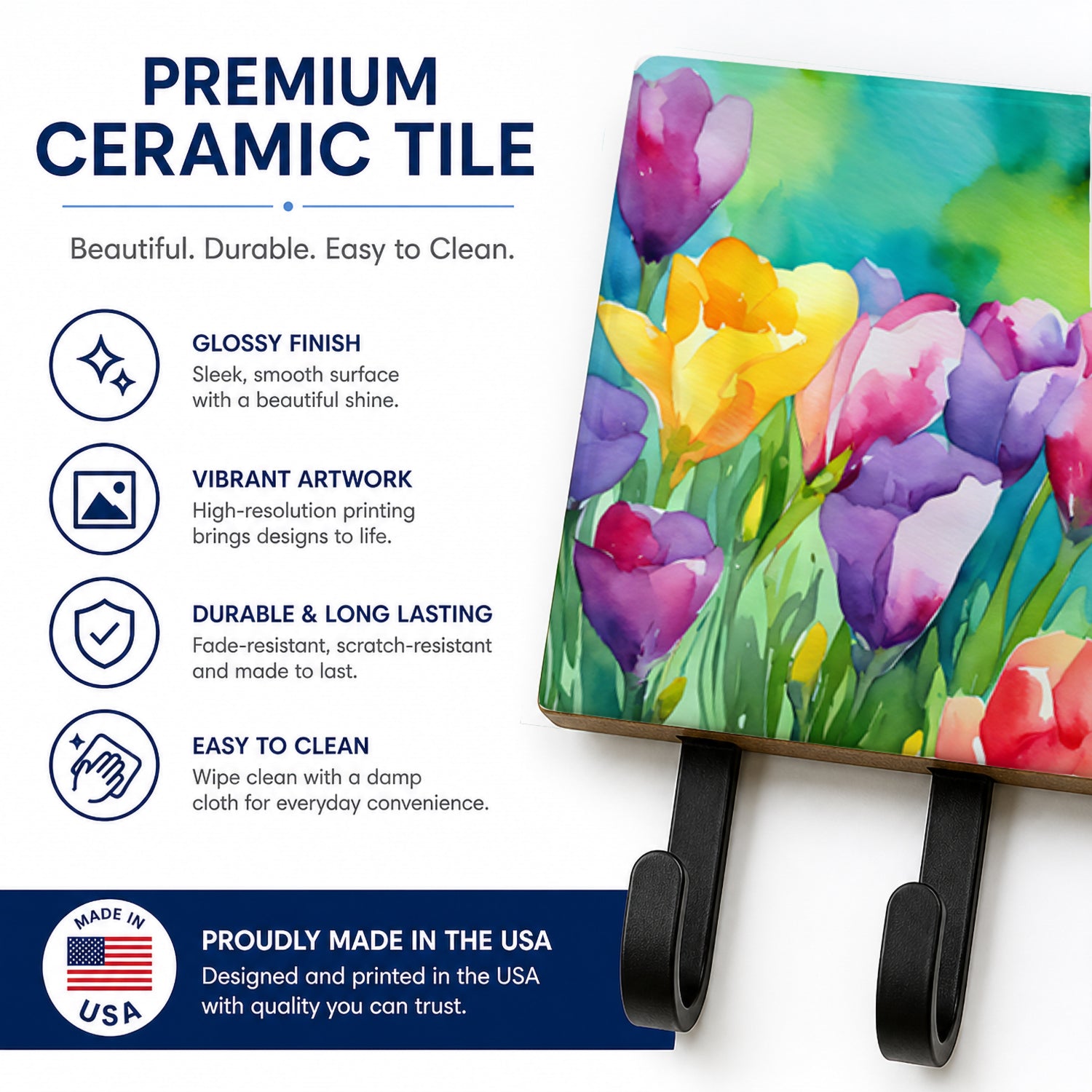 Freesias in Watercolor Leash or Key Holder Wall Hooks, Coat Rack Wall Mount, for Hanging Keys, Towels, Aprons, Leashes