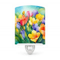 Freesias in Watercolor Ceramic Night Light Compact, UL-Certified, Ideal for Bedroom, Bathroom, Nursery, Hallway, Kitchen, 6x4x3, Multicolor