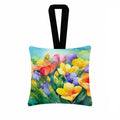 Freesias in Watercolor Hanging Square Fabric Ornament 3.5 × 3.5 Decorative Door-Knob & Tree Hanger, Soft Fabric