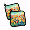 Freesias in Watercolor Pot Holder Set of 2 Heat Resistant Quilted Hot Pads 7.5 x 7.5 Inch, Insulated Kitchen Trivets for Cooking & Baking