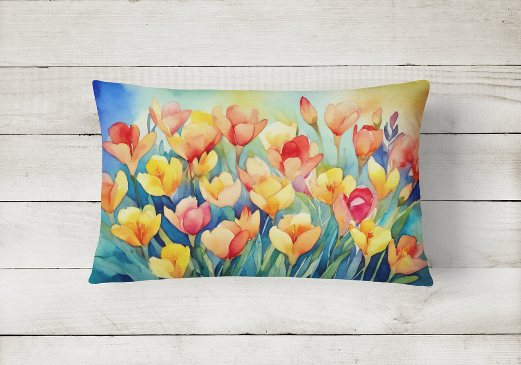 Freesias in Watercolor Decorative Throw Pillow 12x16 Indoor Outdoor Accent Cushion, Fabric Cover with Insert for Sofa, Bed, Porch & Living Room