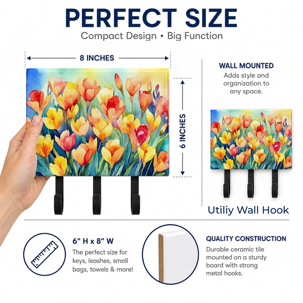 Freesias in Watercolor Leash or Key Holder Wall Hooks, Coat Rack Wall Mount, for Hanging Keys, Towels, Aprons, Leashes