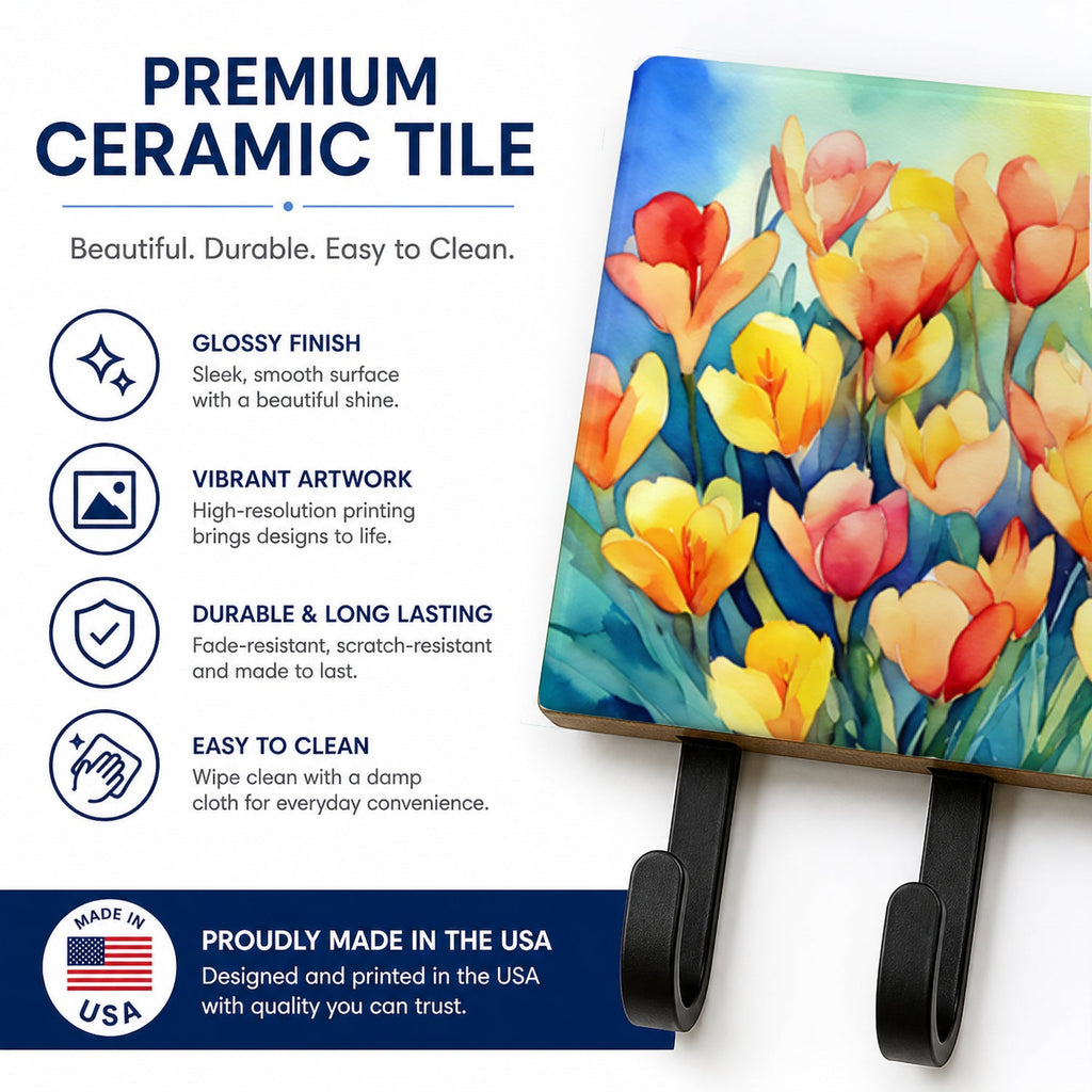 Freesias in Watercolor Leash or Key Holder Wall Hooks, Coat Rack Wall Mount, for Hanging Keys, Towels, Aprons, Leashes