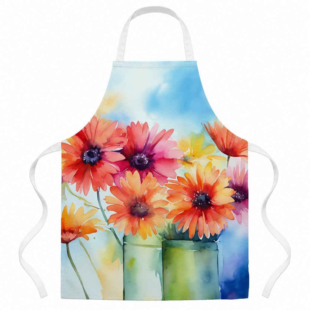 Gerbera Daisies in Watercolor Apron Cooking Kitchen Server Baking Crafts Gardening for Adult Women Men, Unisex, Large, Multicolor