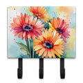 Gerbera Daisies in Watercolor Leash or Key Holder Wall Hooks, Coat Rack Wall Mount, for Hanging Keys, Towels, Aprons, Leashes
