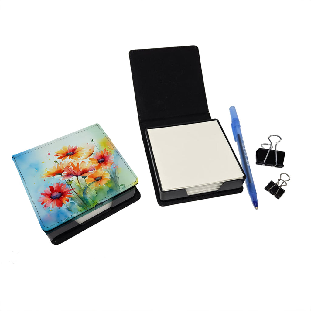 Gerbera Daisies in Watercolor PU Leather Note Paper Holder with Artist-Designed Cover, Desk Accessory, Office Gift