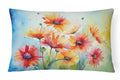 Gerbera Daisies in Watercolor Decorative Throw Pillow 12x16 Indoor Outdoor Accent Cushion, Fabric Cover with Insert for Sofa, Bed, Porch & Living Room