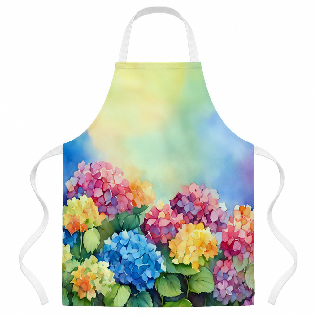 Hydrangeas in Watercolor Apron Cooking Kitchen Server Baking Crafts Gardening for Adult Women Men, Unisex, Large, Multicolor
