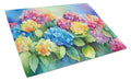Hydrangeas in Watercolor Cutting Board Tempered Glass Kitchen Cutting Surface, Heat Resistant Chopping, Non-Slip Feet, Food Prep & Serving