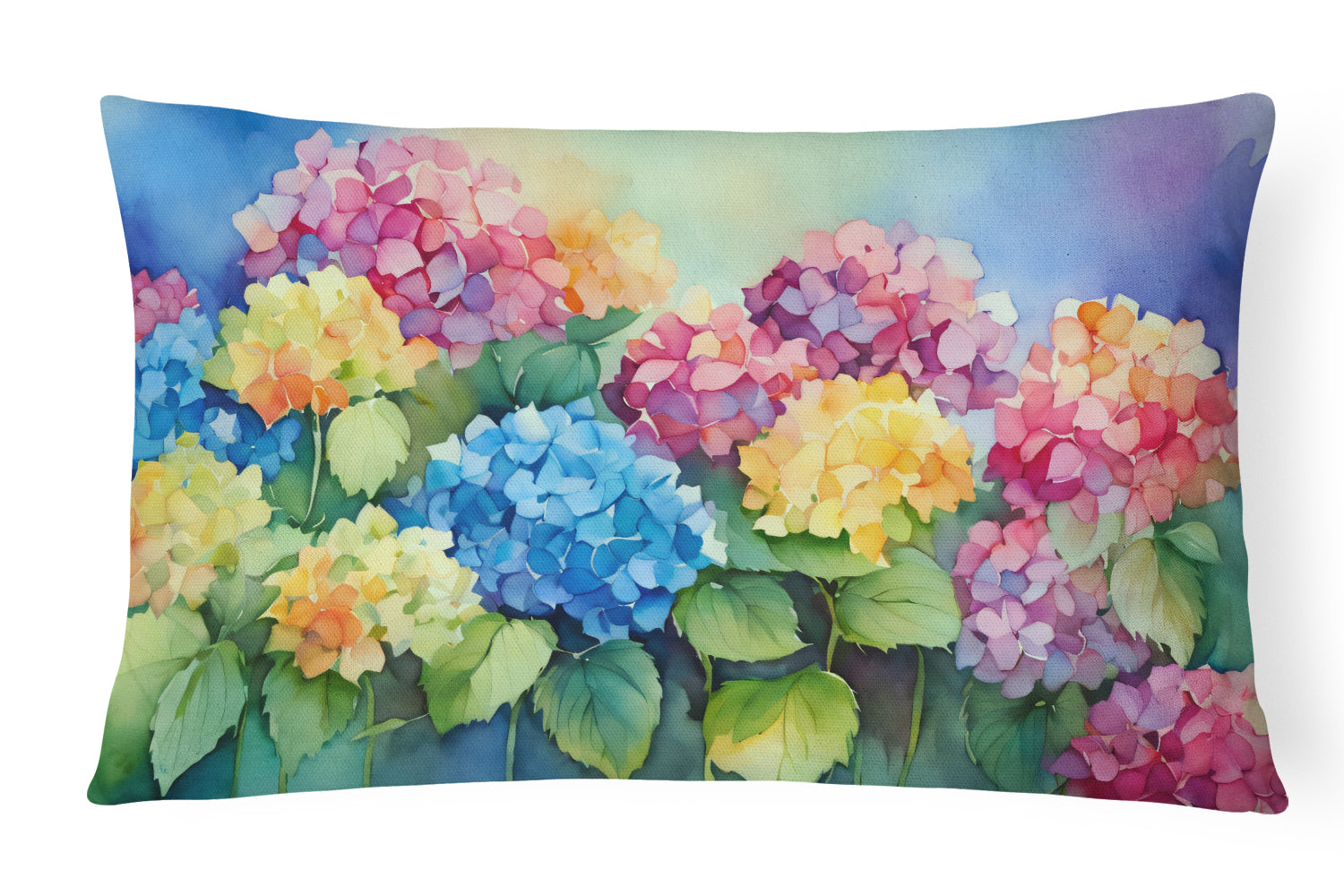 Hydrangeas in Watercolor Decorative Throw Pillow 12x16 Indoor Outdoor Accent Cushion, Fabric Cover with Insert for Sofa, Bed, Porch & Living Room