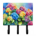 Hydrangeas in Watercolor Leash or Key Holder Wall Hooks, Coat Rack Wall Mount, for Hanging Keys, Towels, Aprons, Leashes