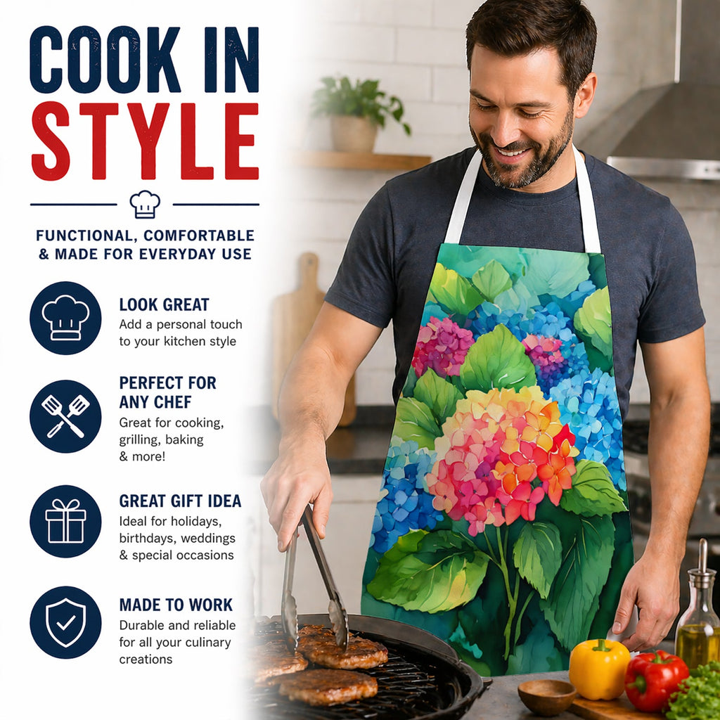 Hydrangeas in Watercolor Apron Cooking Kitchen Server Baking Crafts Gardening for Adult Women Men, Unisex, Large, Multicolor
