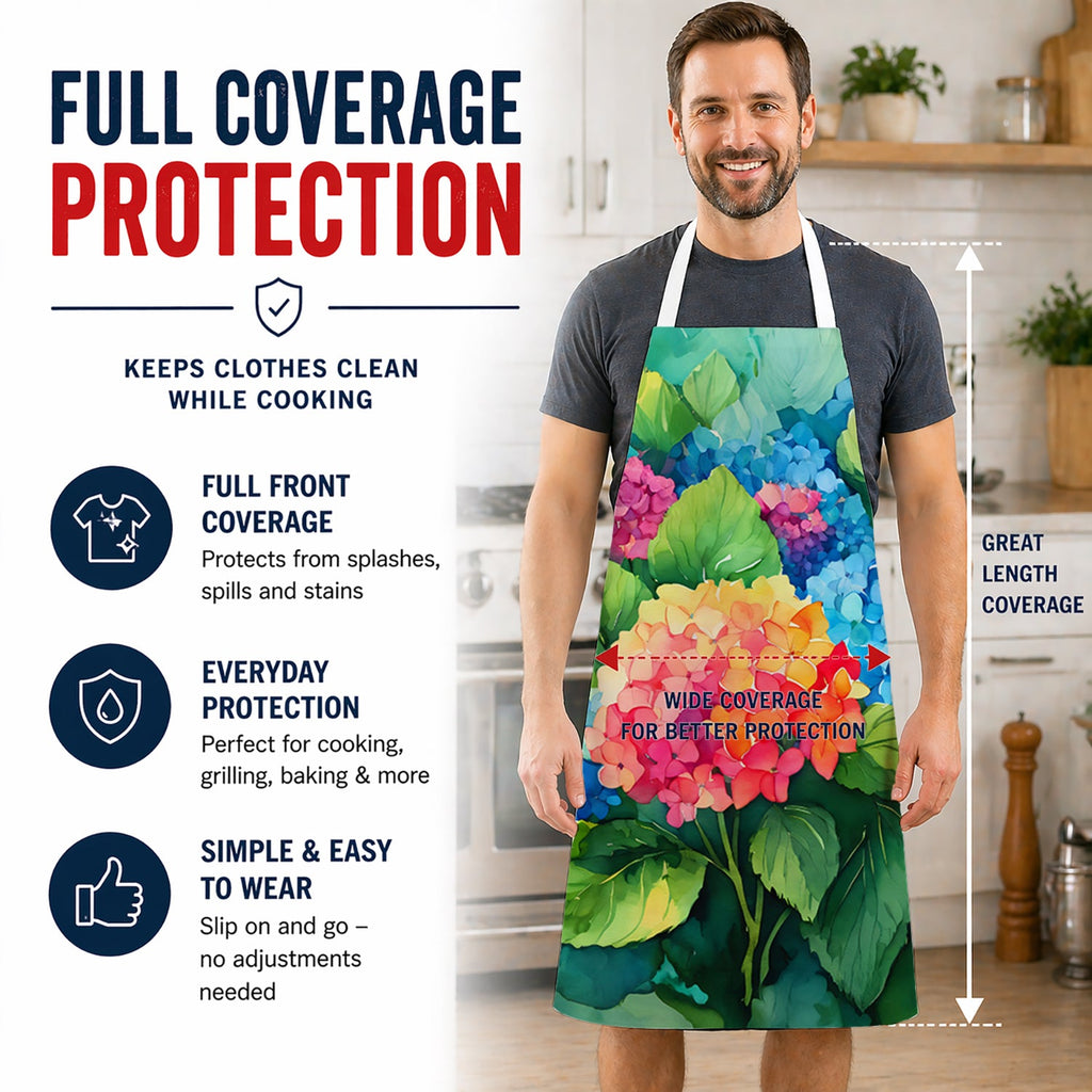 Hydrangeas in Watercolor Apron Cooking Kitchen Server Baking Crafts Gardening for Adult Women Men, Unisex, Large, Multicolor