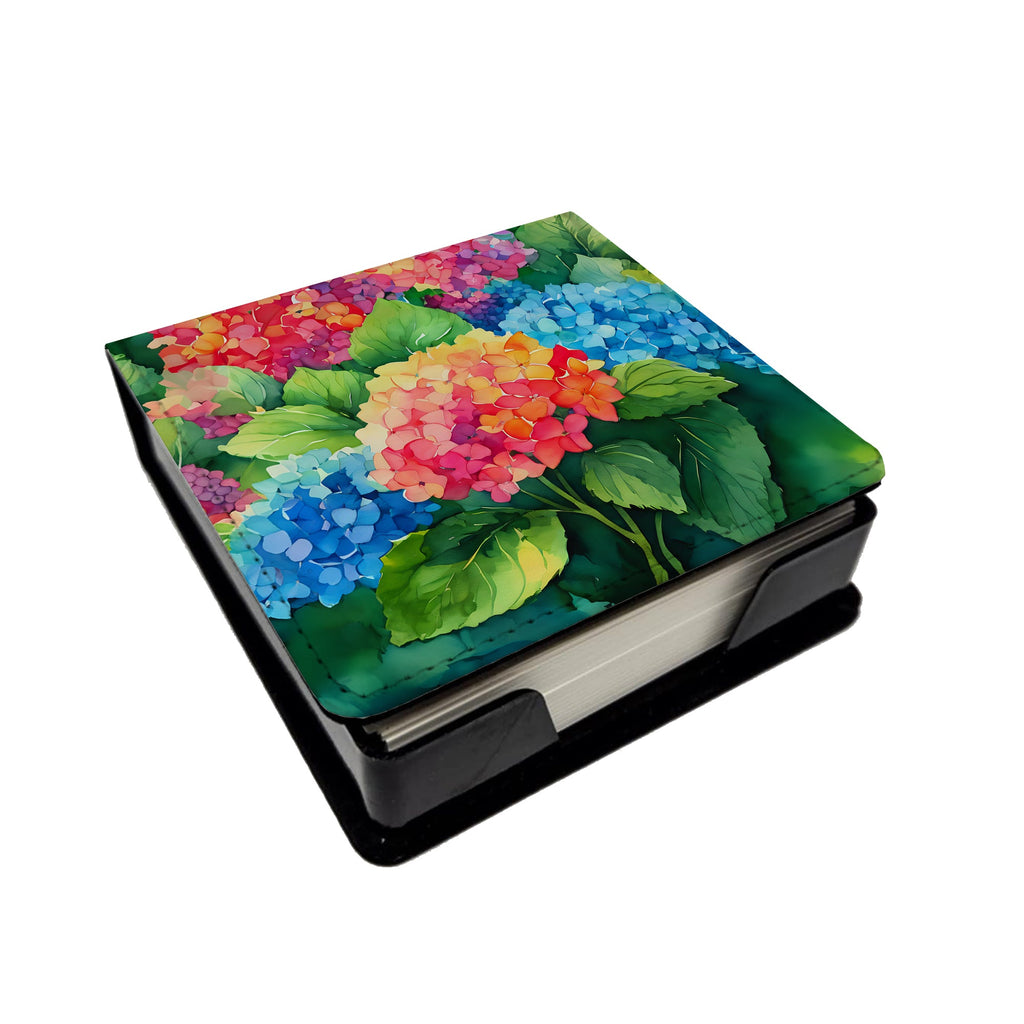 Hydrangeas in Watercolor PU Leather Note Paper Holder with Artist-Designed Cover, Desk Accessory, Office Gift