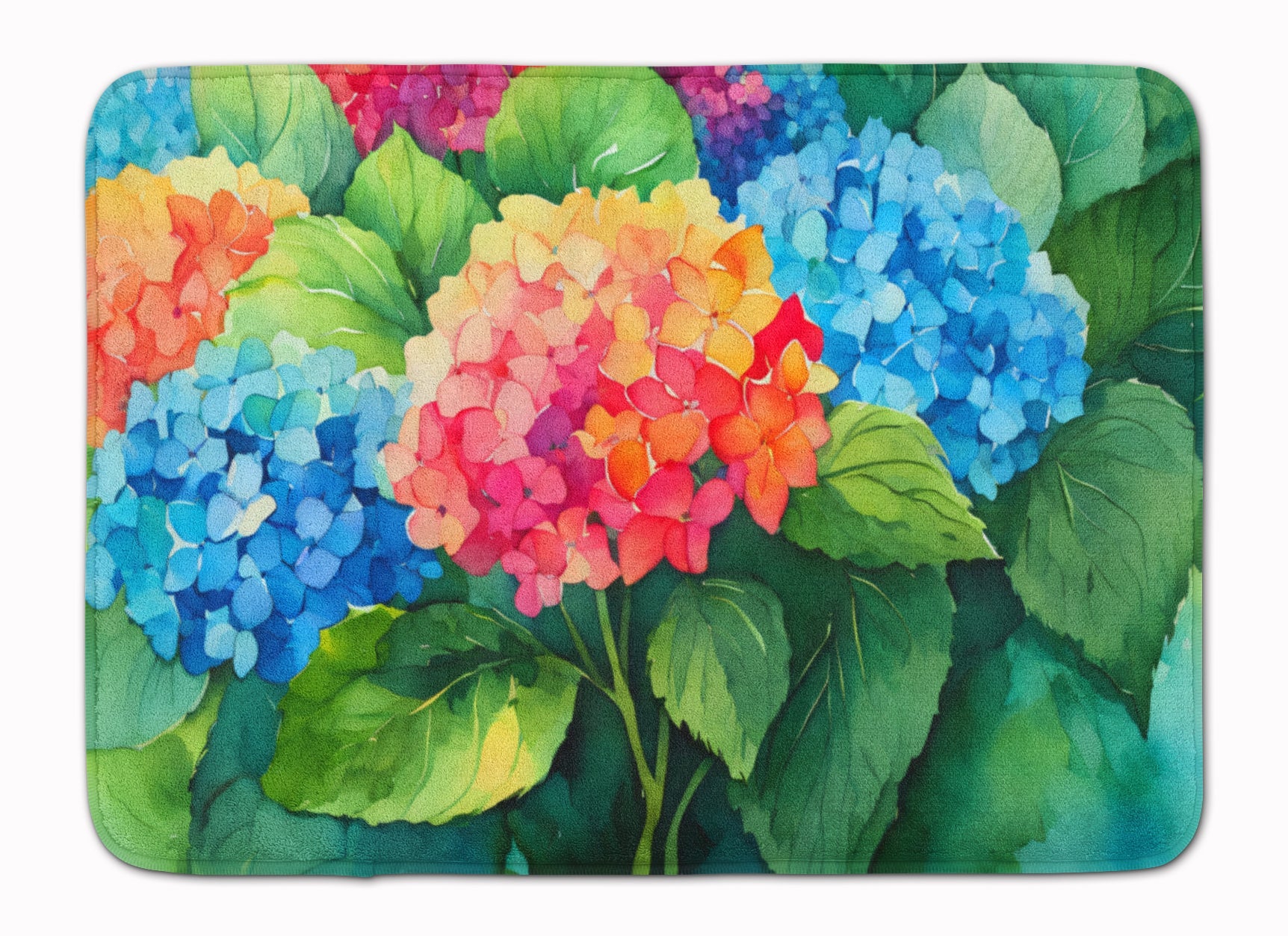 Hydrangeas in Watercolor Memory Foam Kitchen Mat Machine Washable Anti-Fatigue Cushion Comfort Bath or Kitchen Rug