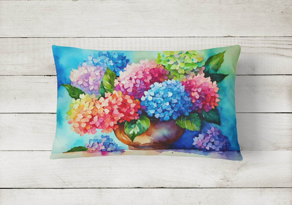 Hydrangeas in Watercolor Decorative Throw Pillow 12x16 Indoor Outdoor Accent Cushion, Fabric Cover with Insert for Sofa, Bed, Porch & Living Room