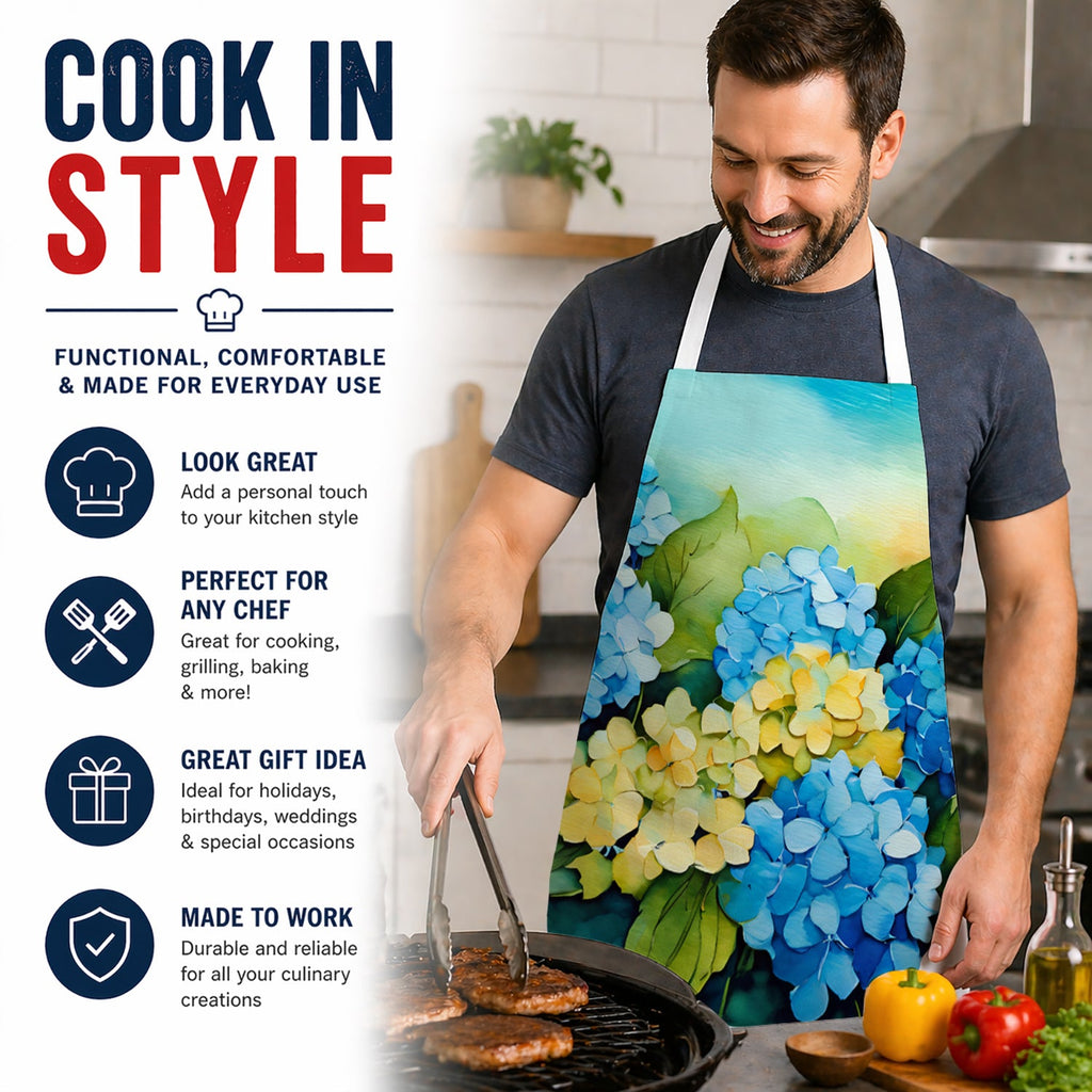 Hydrangeas in Watercolor Apron Cooking Kitchen Server Baking Crafts Gardening for Adult Women Men, Unisex, Large, Multicolor