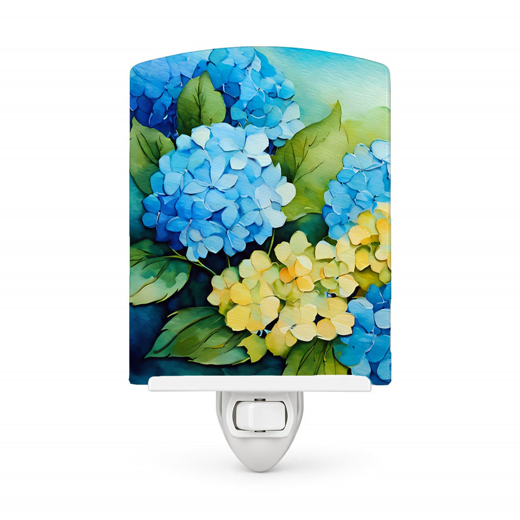 Hydrangeas in Watercolor Ceramic Night Light Compact, UL-Certified, Ideal for Bedroom, Bathroom, Nursery, Hallway, Kitchen, 6x4x3, Multicolor