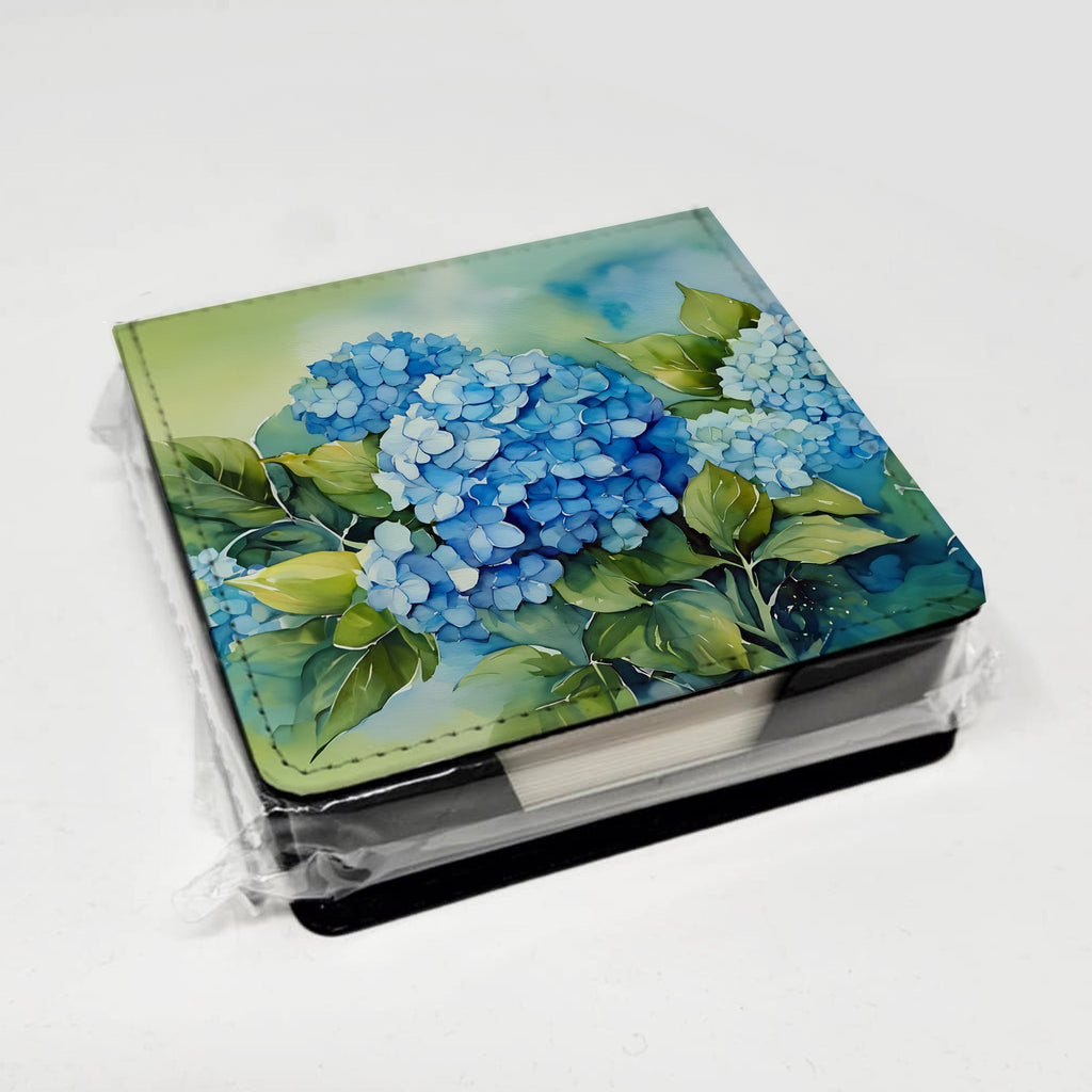 Hydrangeas in Watercolor PU Leather Note Paper Holder with Artist-Designed Cover, Desk Accessory, Office Gift