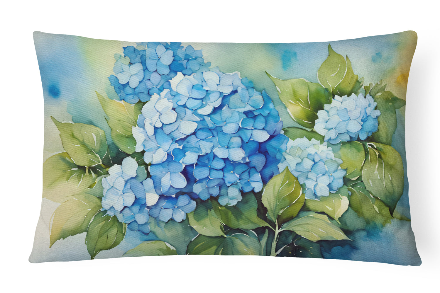 Hydrangeas in Watercolor Decorative Throw Pillow 12x16 Indoor Outdoor Accent Cushion, Fabric Cover with Insert for Sofa, Bed, Porch & Living Room