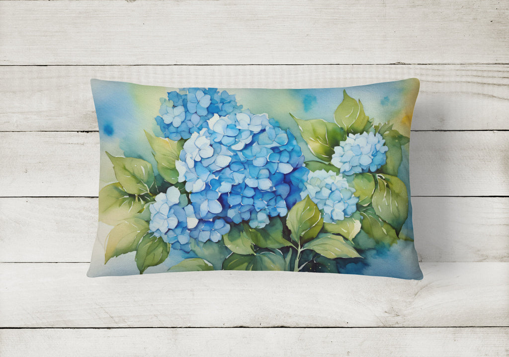 Hydrangeas in Watercolor Decorative Throw Pillow 12x16 Indoor Outdoor Accent Cushion, Fabric Cover with Insert for Sofa, Bed, Porch & Living Room