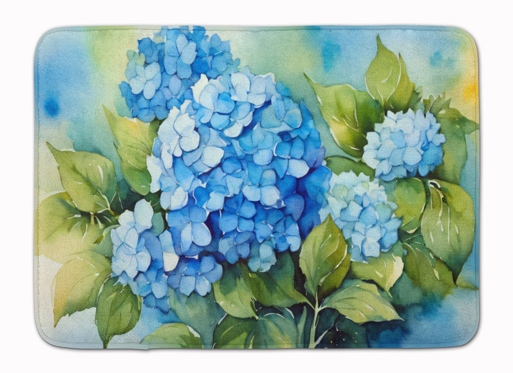 Hydrangeas in Watercolor Memory Foam Kitchen Mat Machine Washable Anti-Fatigue Cushion Comfort Bath or Kitchen Rug