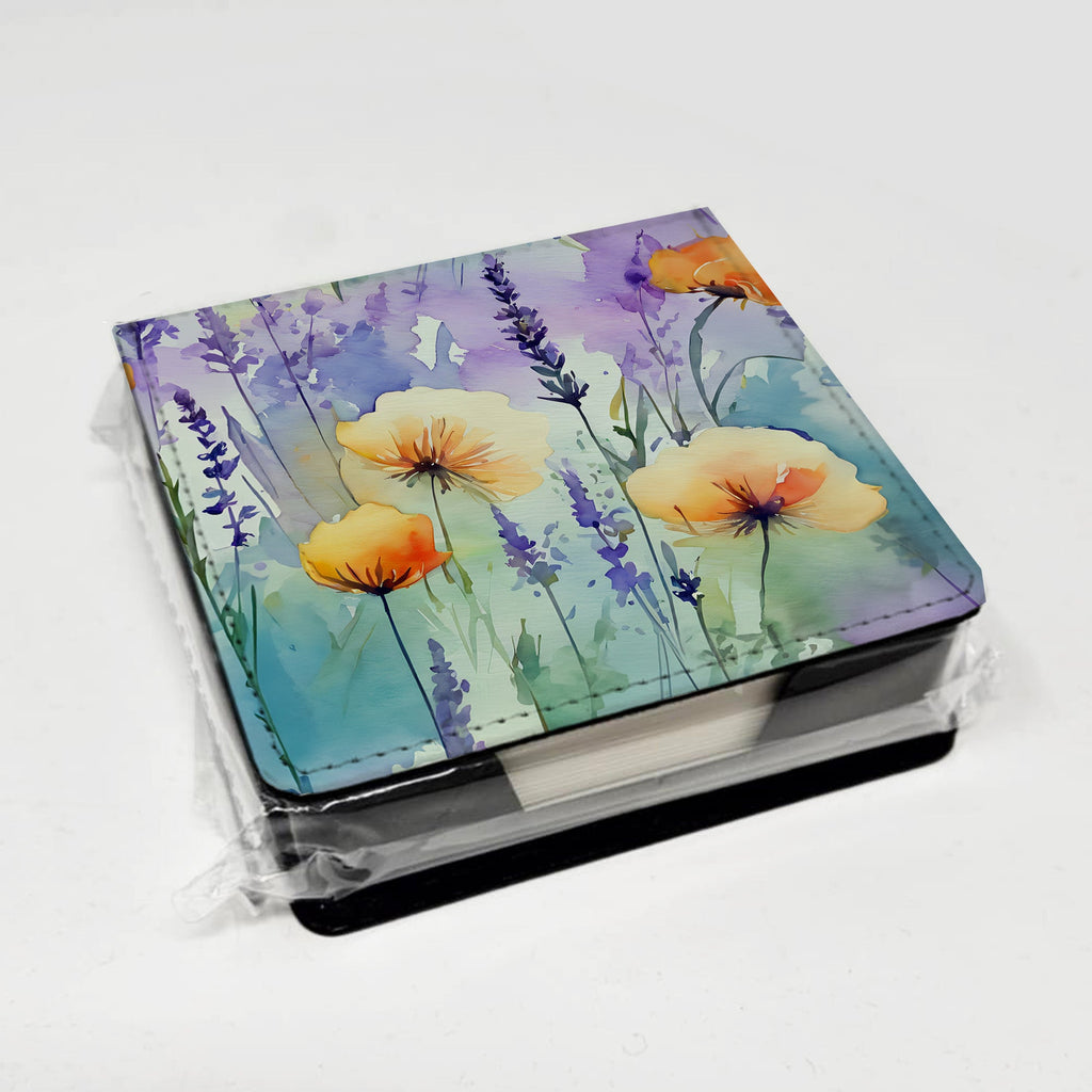 Lavender in Watercolor PU Leather Note Paper Holder with Artist-Designed Cover, Desk Accessory, Office Gift