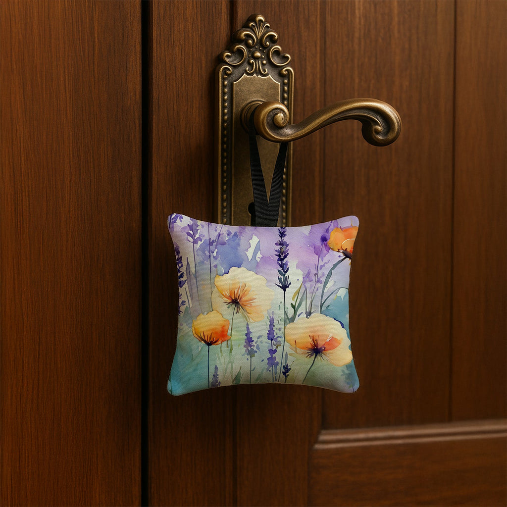 Lavender in Watercolor Hanging Square Fabric Ornament 3.5 × 3.5 Decorative Door-Knob & Tree Hanger, Soft Fabric