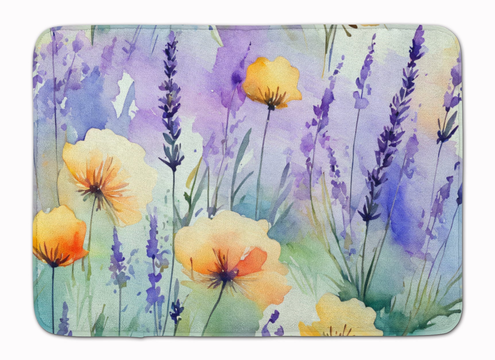 Lavender in Watercolor Memory Foam Kitchen Mat Machine Washable Anti-Fatigue Cushion Comfort Bath or Kitchen Rug
