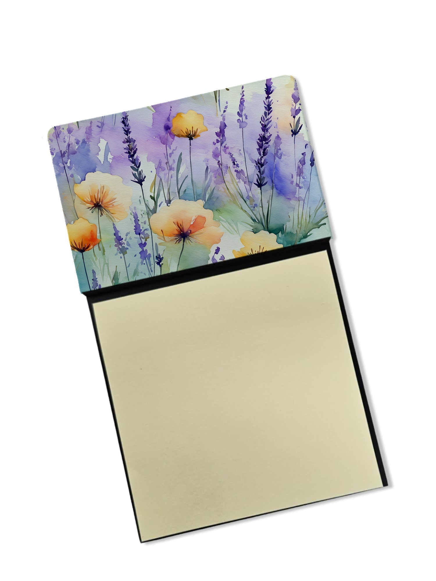 Lavender in Watercolor Watercolor Sticky Note Holder Refillable Dispenser Desk Accessory 3x3 Pad Gift