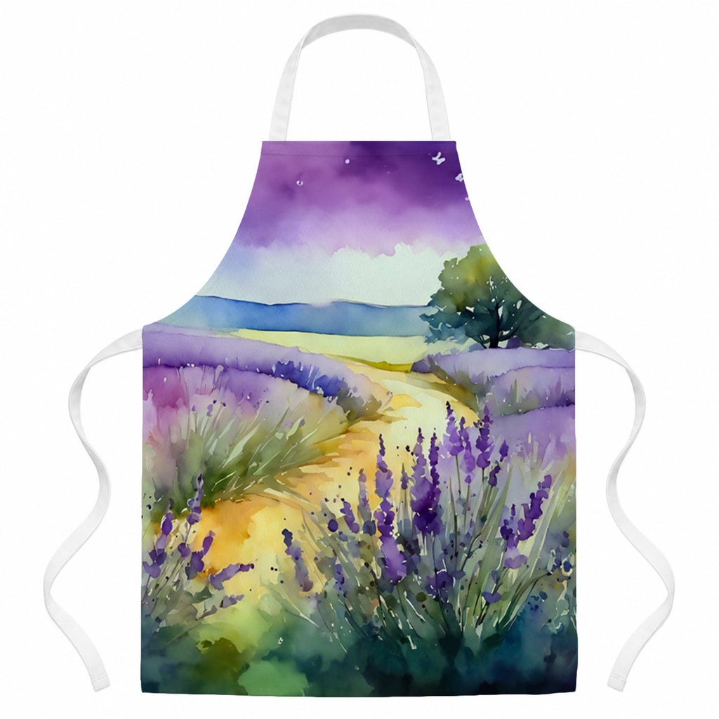 Lavender in Watercolor Apron Cooking Kitchen Server Baking Crafts Gardening for Adult Women Men, Unisex, Large, Multicolor