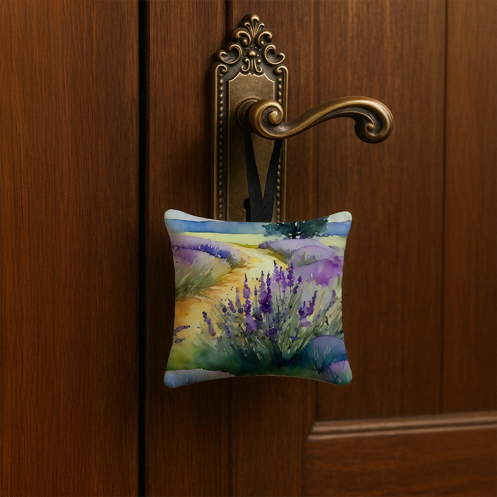 Lavender in Watercolor Hanging Square Fabric Ornament 3.5 × 3.5 Decorative Door-Knob & Tree Hanger, Soft Fabric