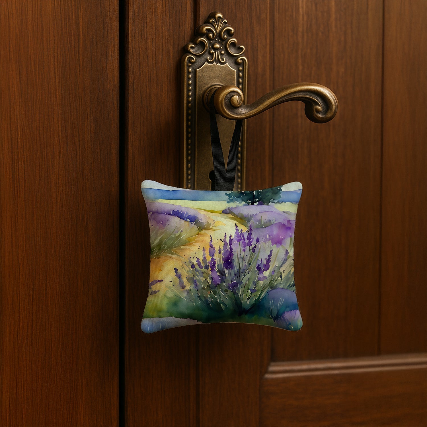 Lavender in Watercolor Hanging Square Fabric Ornament 3.5 × 3.5 Decorative Door-Knob & Tree Hanger, Soft Fabric