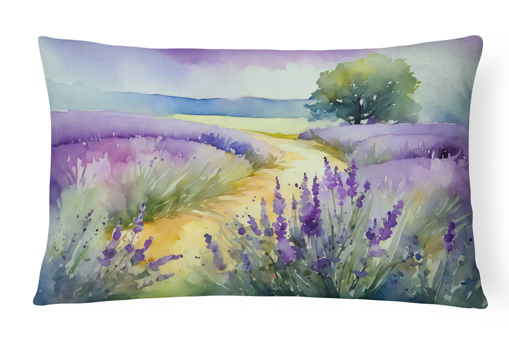 Lavender in Watercolor Decorative Throw Pillow 12x16 Indoor Outdoor Accent Cushion, Fabric Cover with Insert for Sofa, Bed, Porch & Living Room