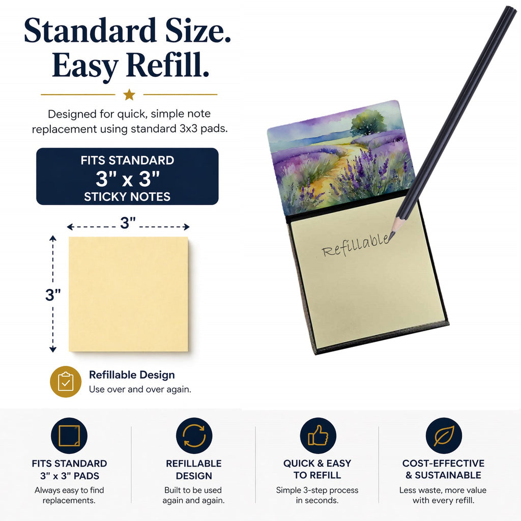 Lavender in Watercolor Watercolor Sticky Note Holder Refillable Dispenser Desk Accessory 3x3 Pad Gift