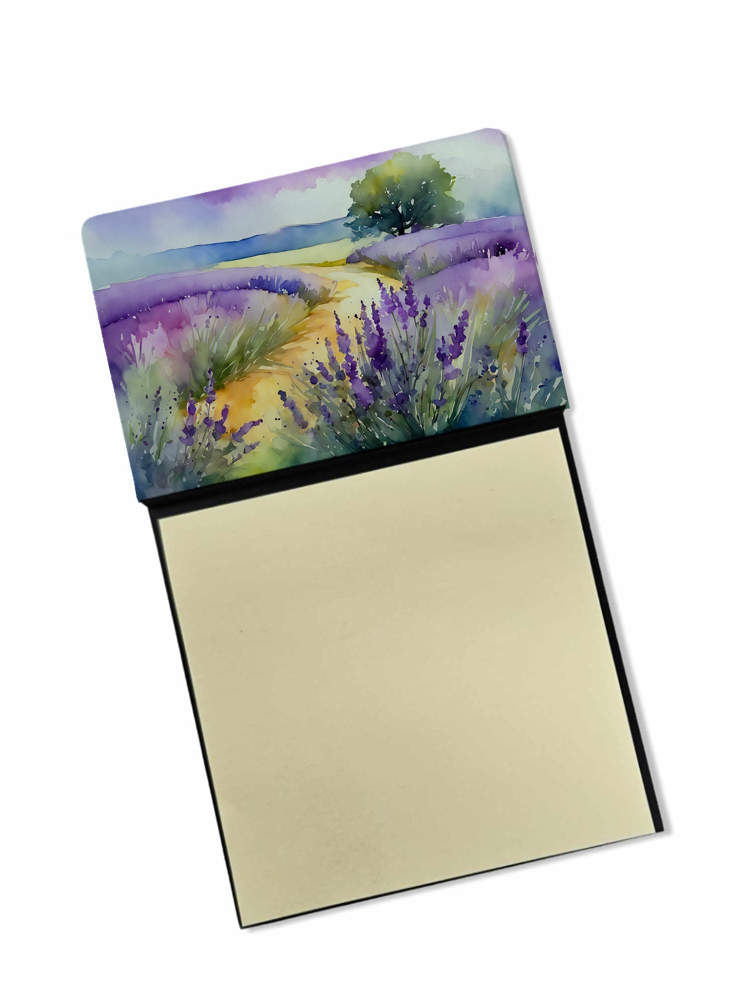 Lavender in Watercolor Watercolor Sticky Note Holder Refillable Dispenser Desk Accessory 3x3 Pad Gift