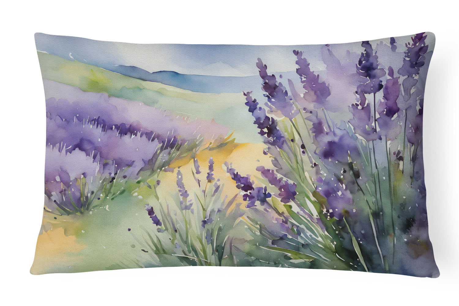 Lavender in Watercolor Decorative Throw Pillow 12x16 Indoor Outdoor Accent Cushion, Fabric Cover with Insert for Sofa, Bed, Porch & Living Room